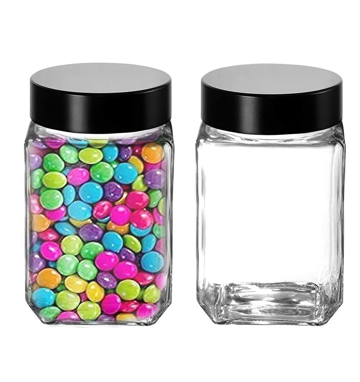 Piramal Glass Square Clear Jars & Containers for Kitchen Pantry, Snacks, Masala, Honey, Pickles, Cookies, Dry Fruits, Coffee Bea